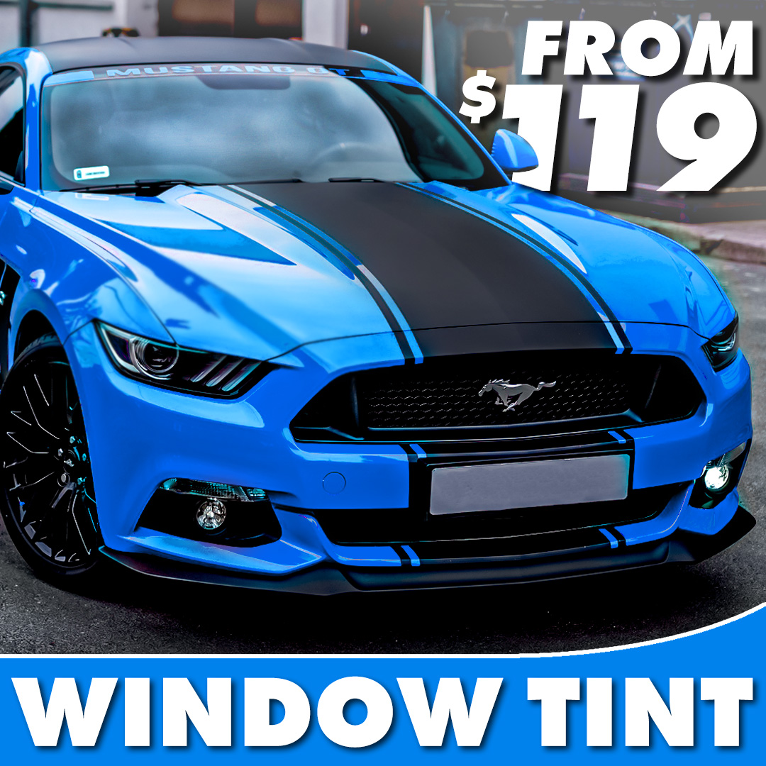 Blue Mustang window tint by ThrowinShade