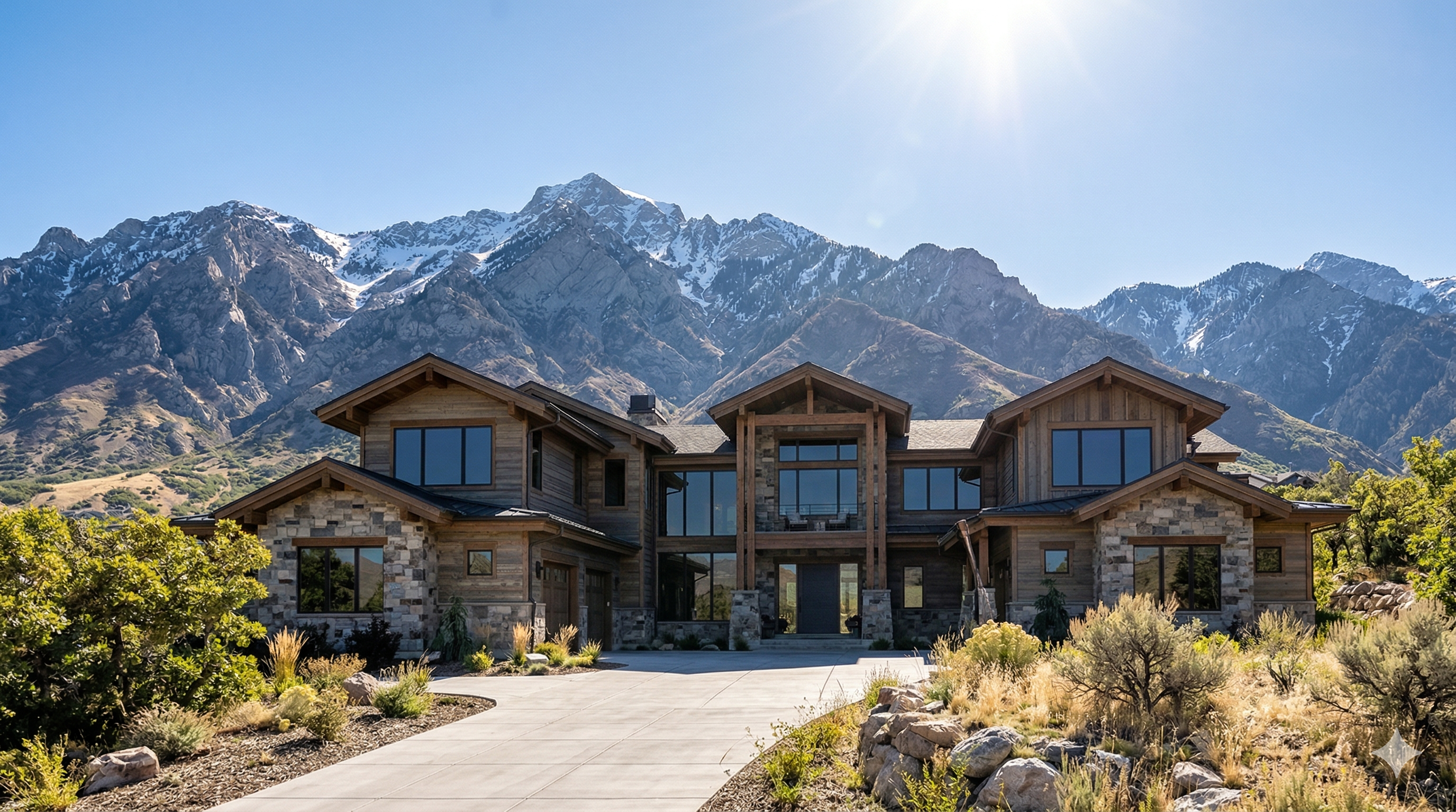 Utah home with tinted windows and Wasatch mountains